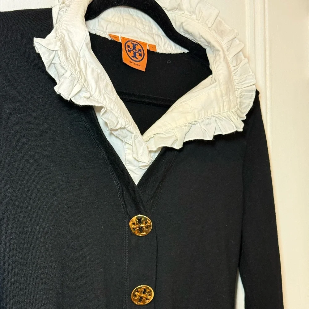 Tory Burch Cardigan Sweater with Ruffle Collar Size M - Picture 3 of 9